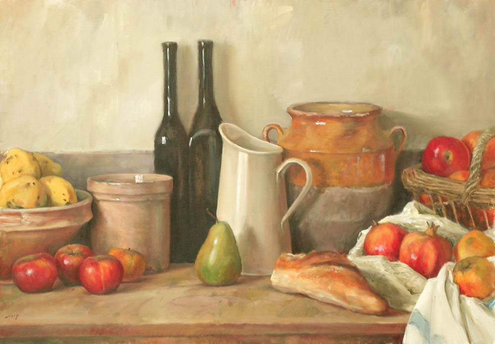 still life painting with  autumn fruits