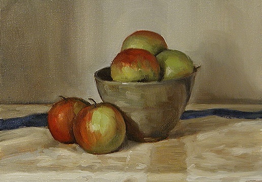 Painting of Still life with bowl and apples