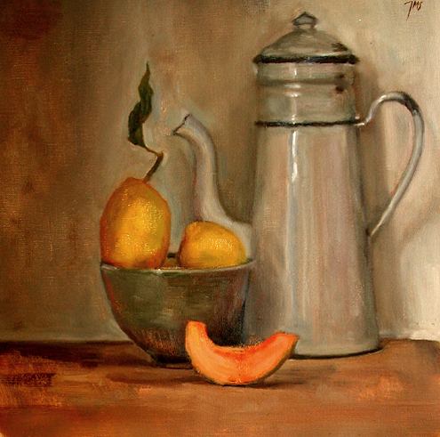 Painting of Still life with cafetiere and bowl